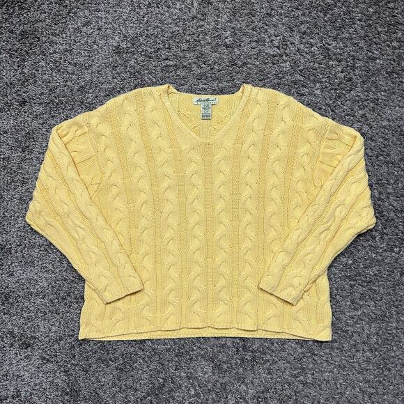 Vintage Cable Knit Sweater Eddie Bauer Petite Large Butter Yellow y2k - Picture 6 of 6